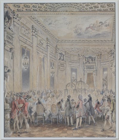 Banquete dado por Madame du Barry (1743-93) para Luis XV el 2 de septiembre de 1771 en la inauguración del Pabellón en Louveciennes, 1771 de Jean Michel the Younger Moreau